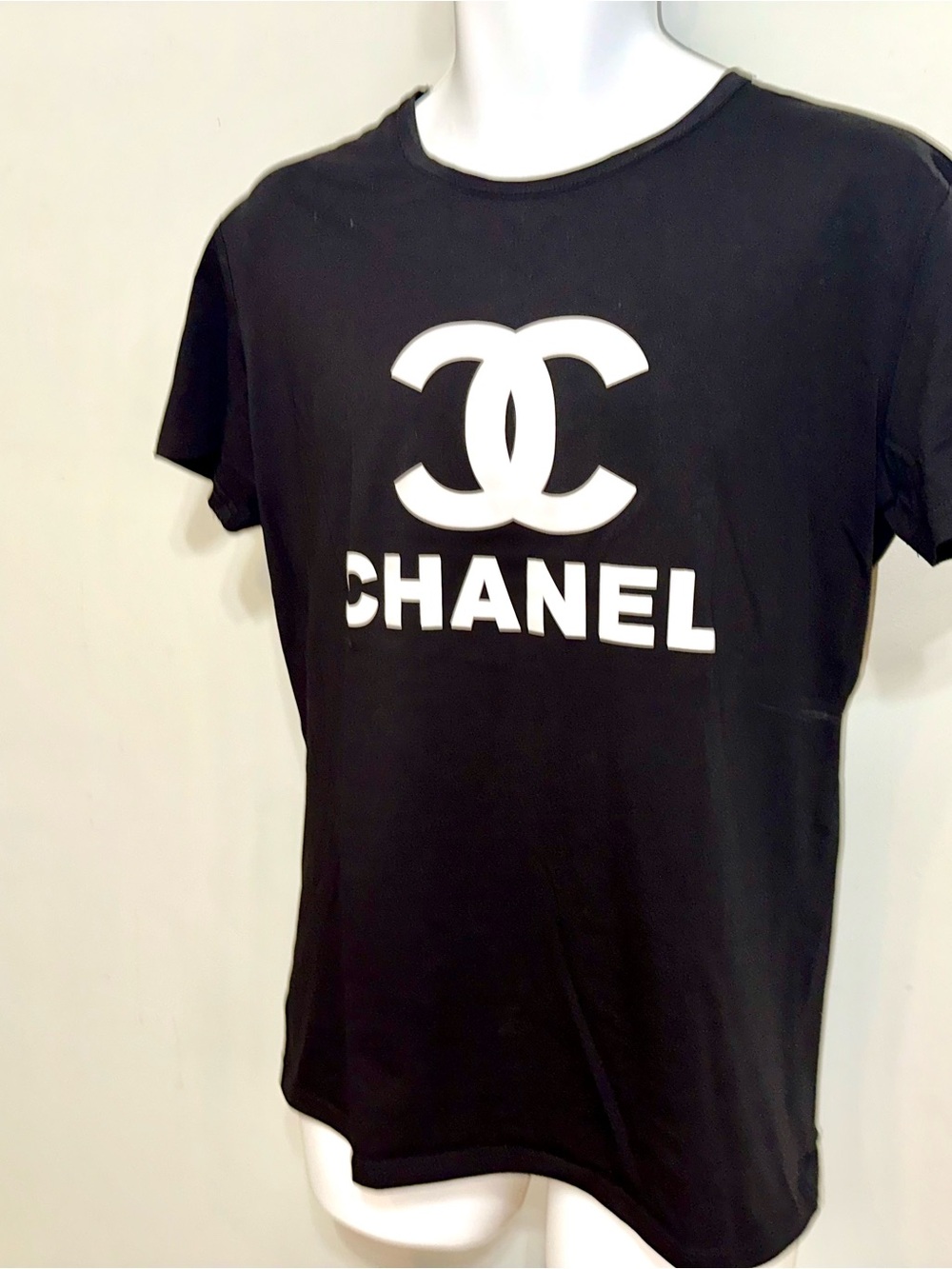 CHANEL Black Tee with White CC Emblem